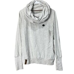 Naketano Pullover Women L Gray Cowl Neck Long Sleeve Ribbed Scandi Minimalist